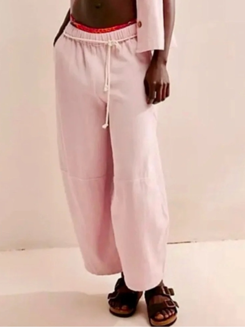 Free People Light Pink Wide-Leg Drawstring Pants